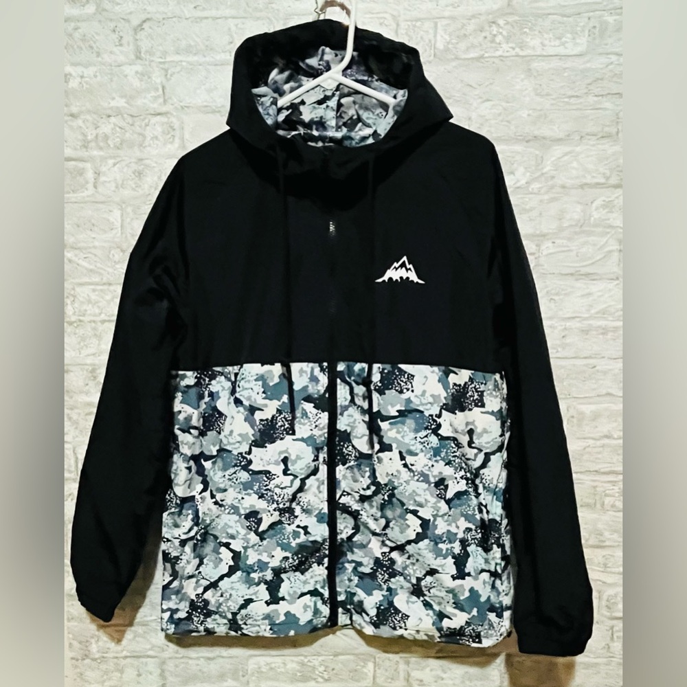 Stone Mountain64 brand All Weather Hooded Jacket Black/White/Blue Camo